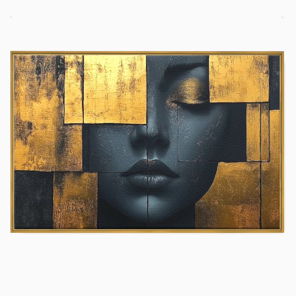 Tablou canvas cu tablou canvas portret feminin abstract, in rama de aluminiu auriu